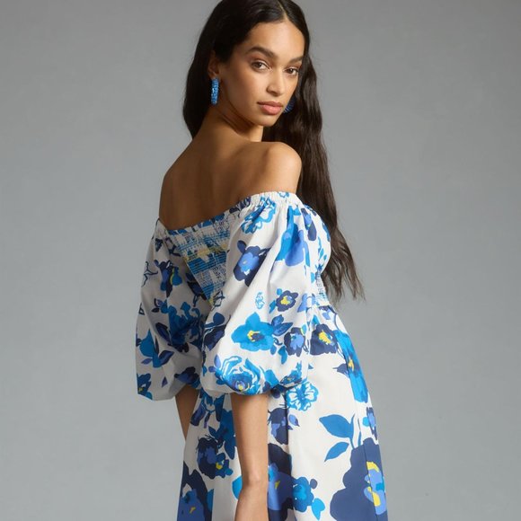 Brand New Plenty by Tracy Reese Off-The-Shoulder Puff-Sleeve Smocked Dress - Picture 3 of 13